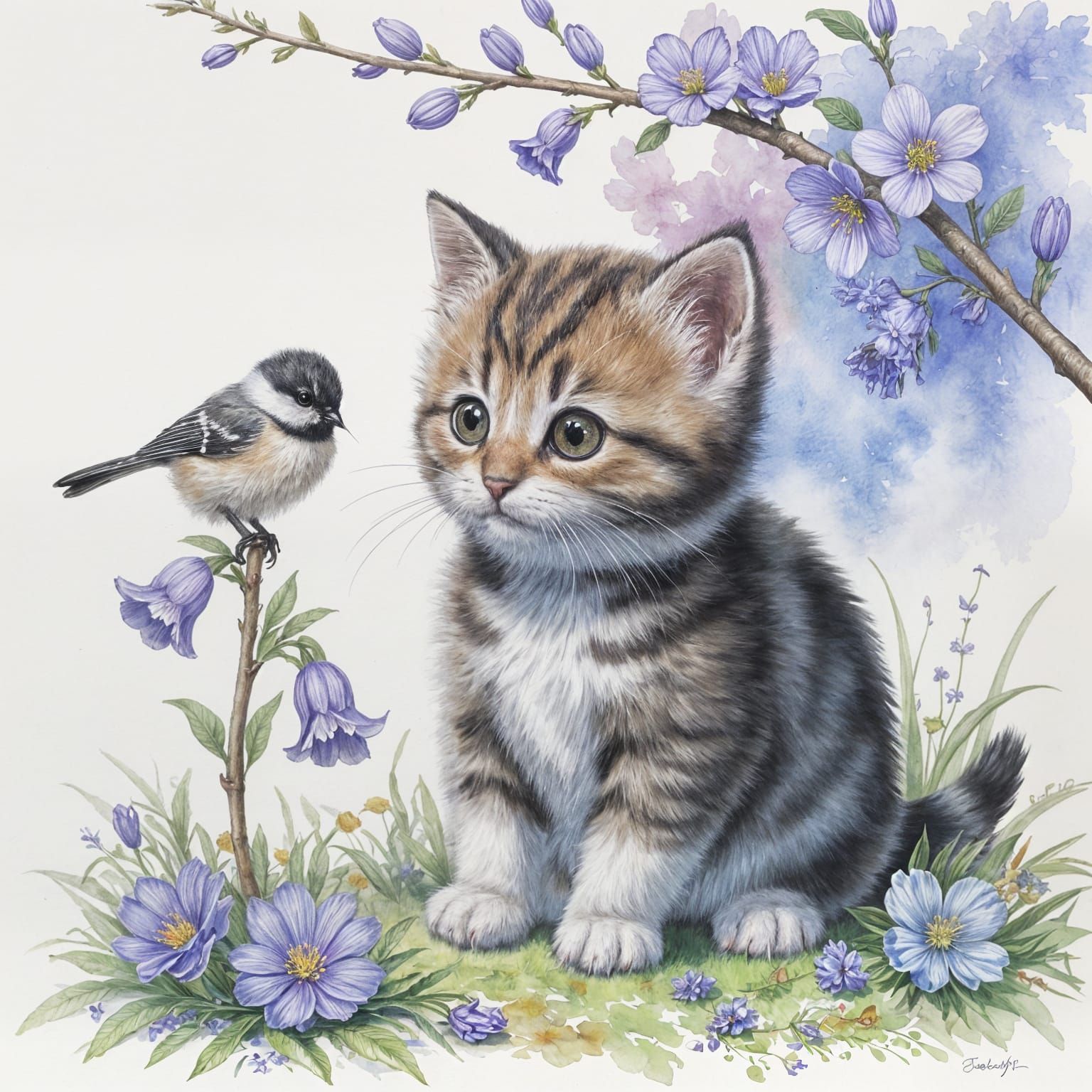 Kitten & Chickadee