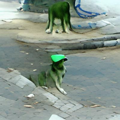 Green Dog in Hat: Whimsical AI Art