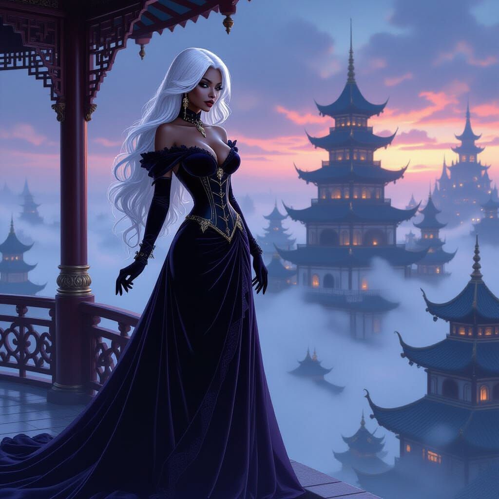 African American Vampire Noblewoman in Steampunk Pagoda