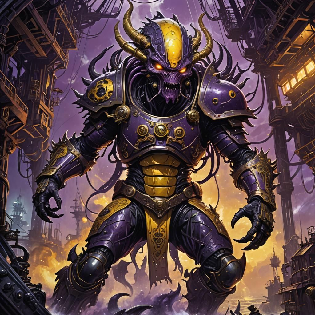 Giant Alien Butcher Attacks Oilrig: Dark Fantasy Art