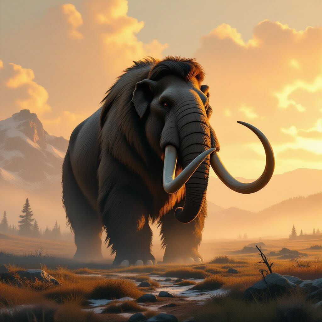 Mammoth in Misty Landscape Art
