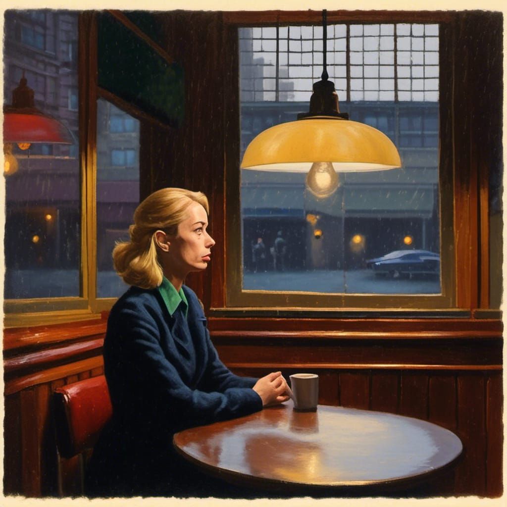 Film Noir Cafe Scene with Moody Lighting