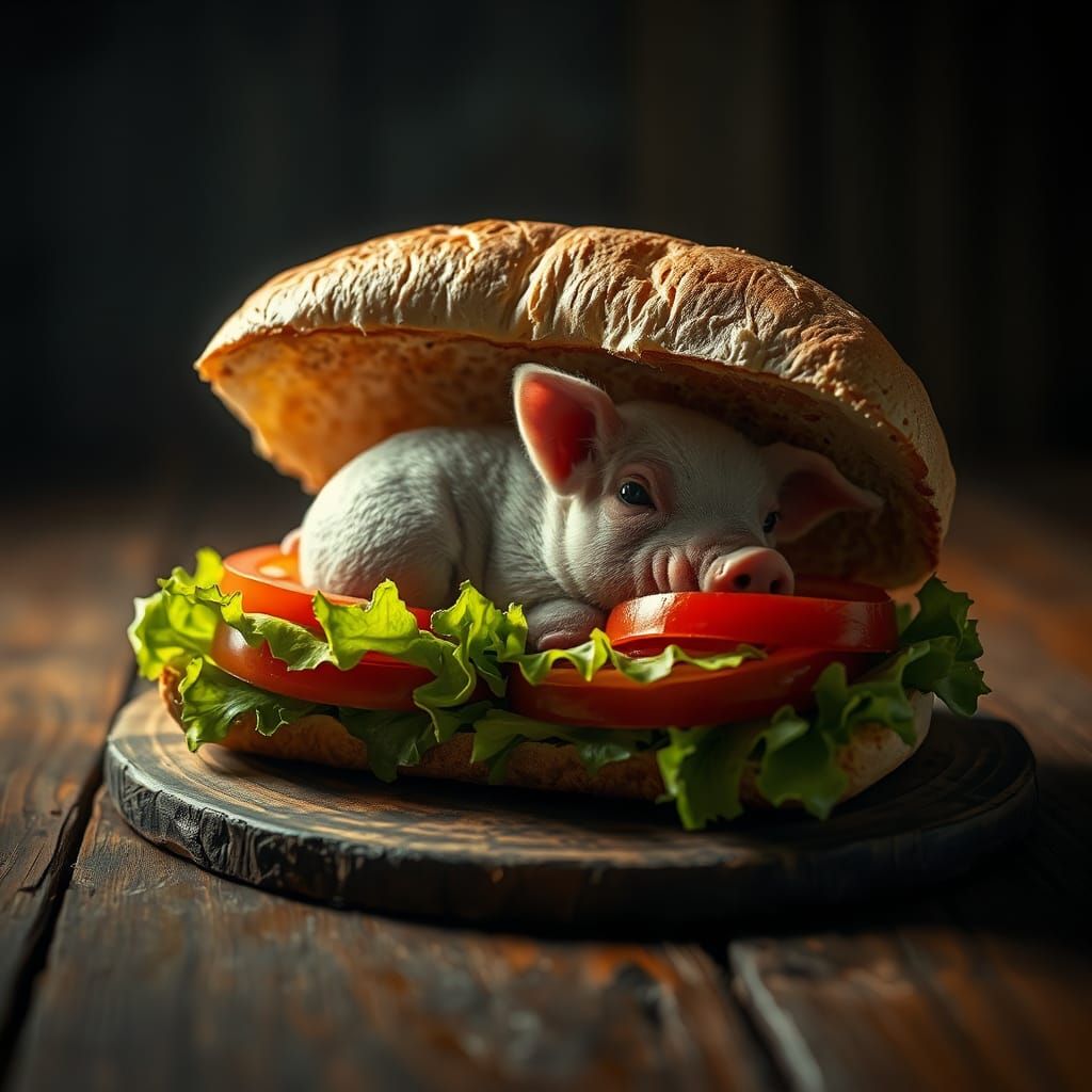 Hyperrealistic Sandwich with Piglet, Moody Lighting