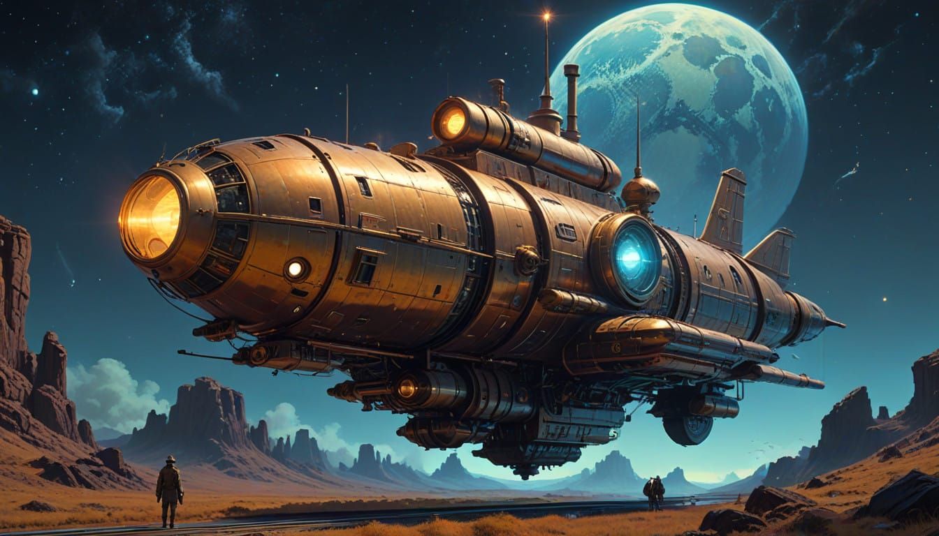 Ethereal Steam-Powered Spaceship Soars Through Starry Vastne...