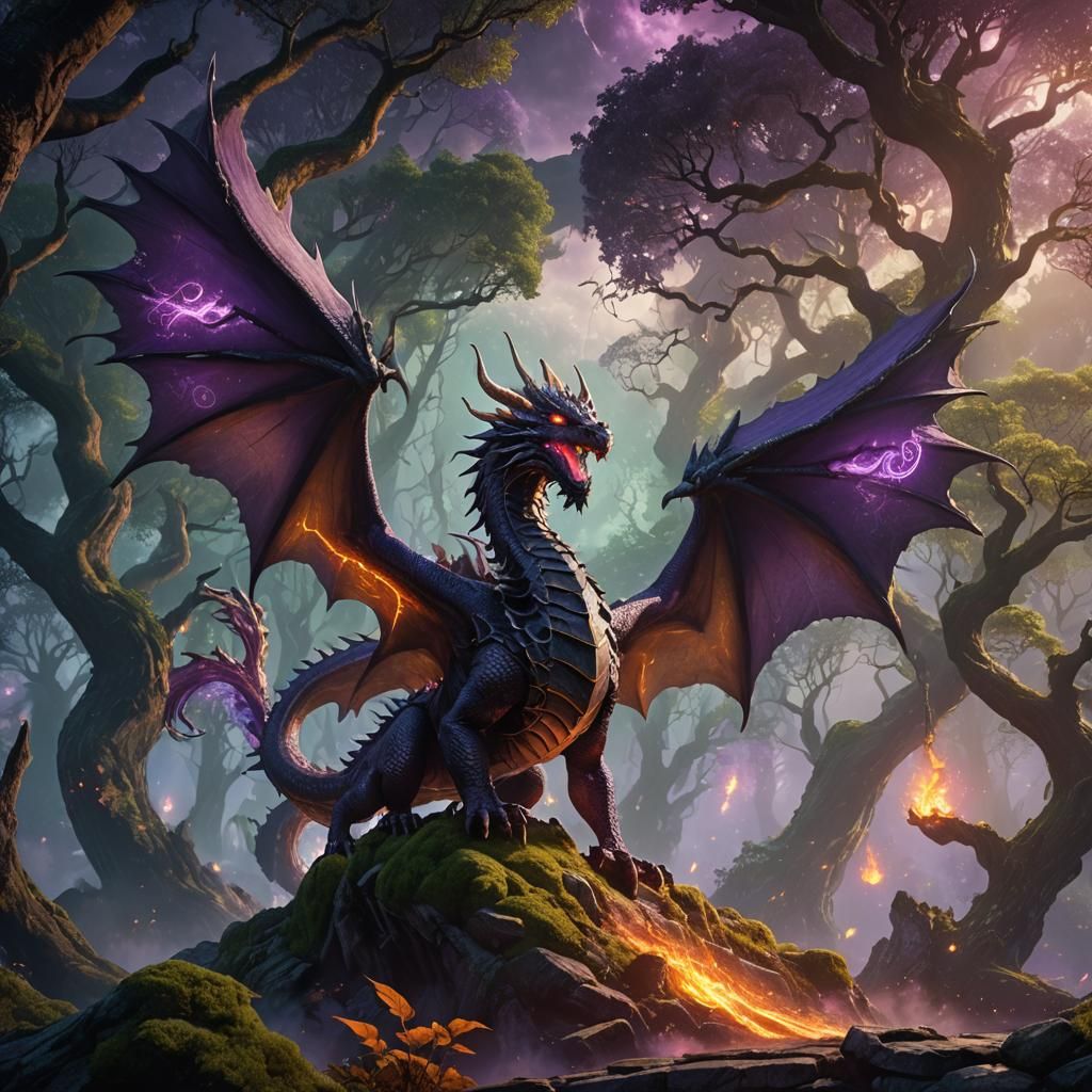 Dragon Soaring Through Mystical Realm: Fantasy Art