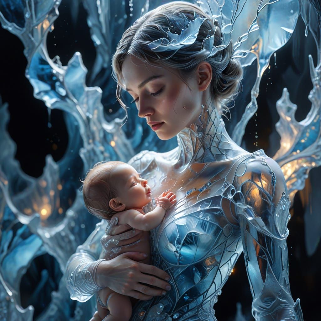 Ice Mother and Child in Stained Glass Style