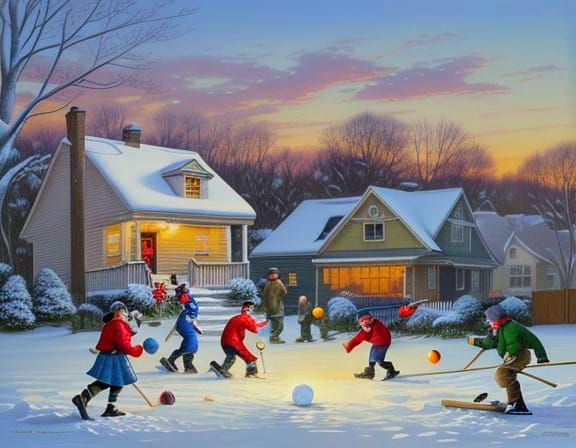 Rival Snow Forts in 1950s Suburban USA