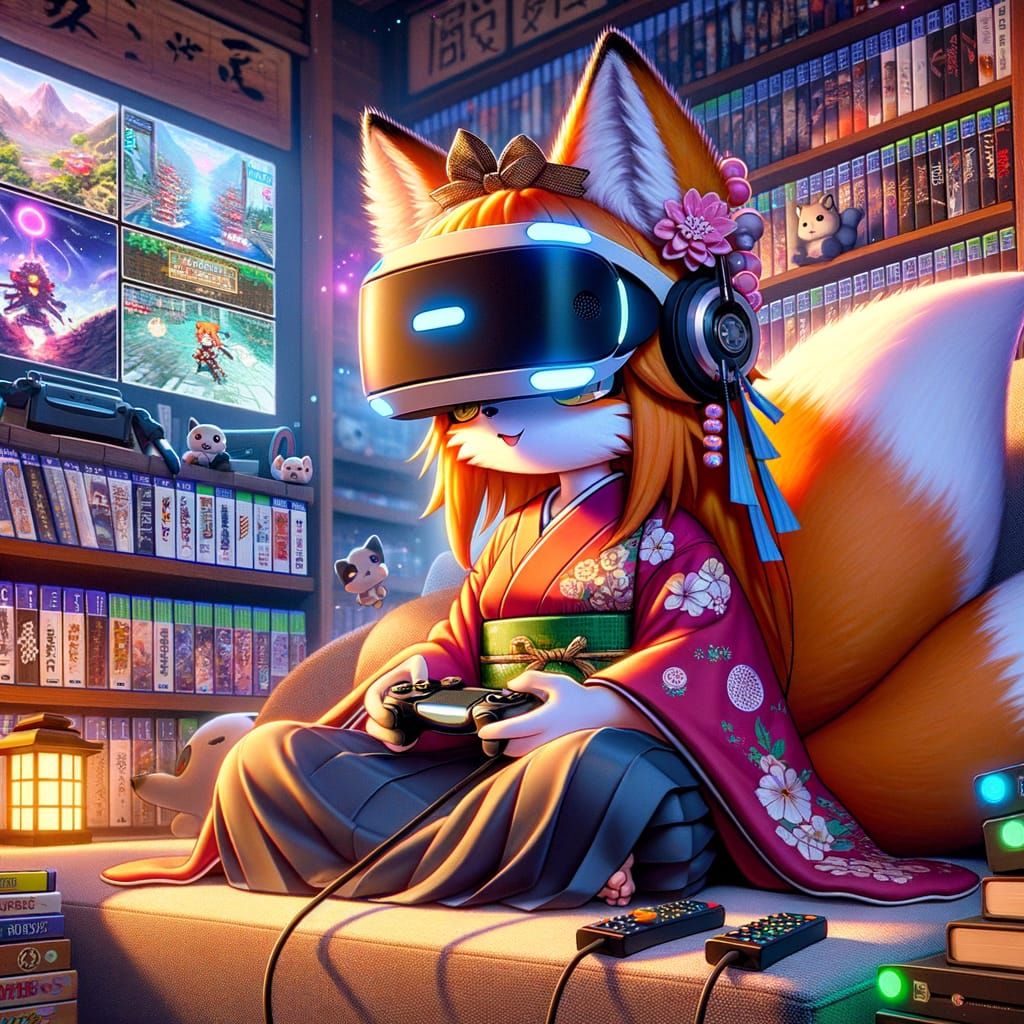 A cute chibi fox is playing video games #1
