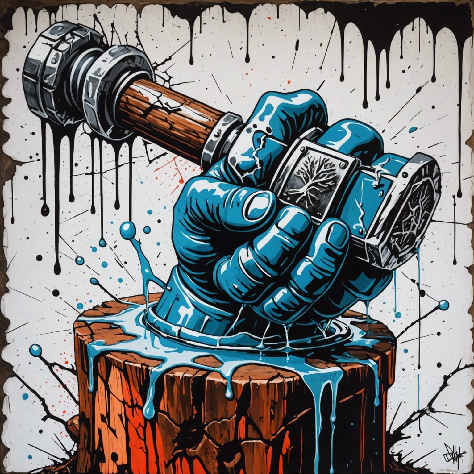 Painful Gavel Impact in Graffiti Art Style