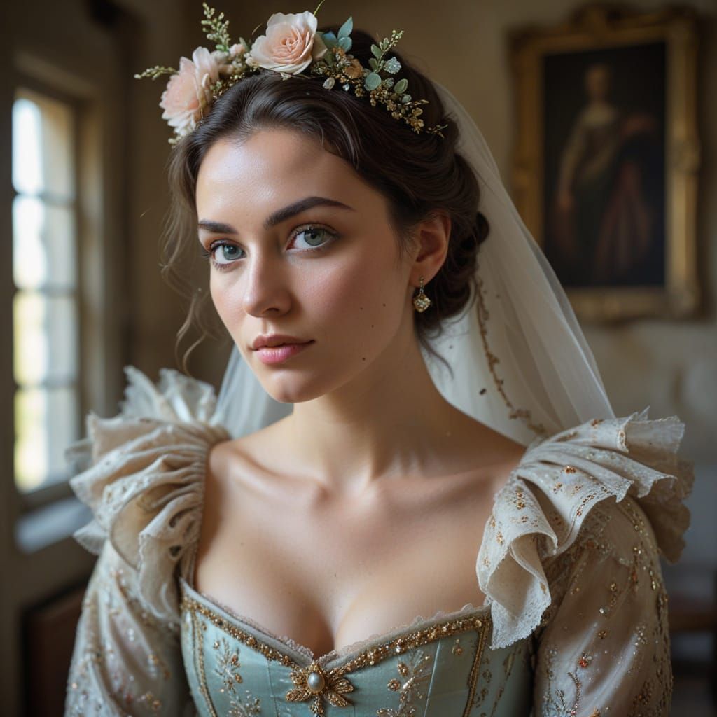 Feline Woman in Ethereal Aurora Landscape