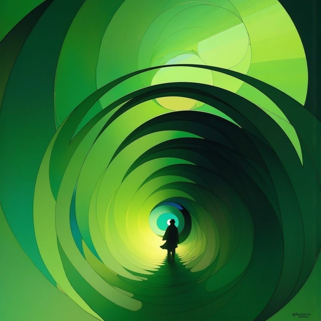 Surreal Green Circles in Art Nouveau Style