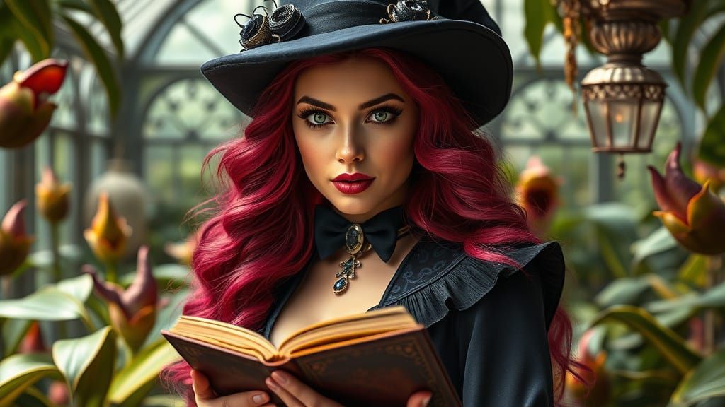 Ethereal Botanist in Opulent French Glasshouse