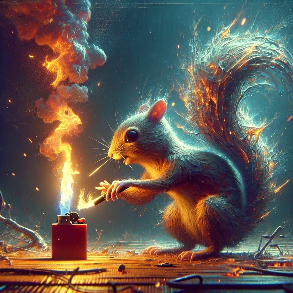 Surreal Squirrel Conjures Flames in Hyper-Realistic 3D Digit...