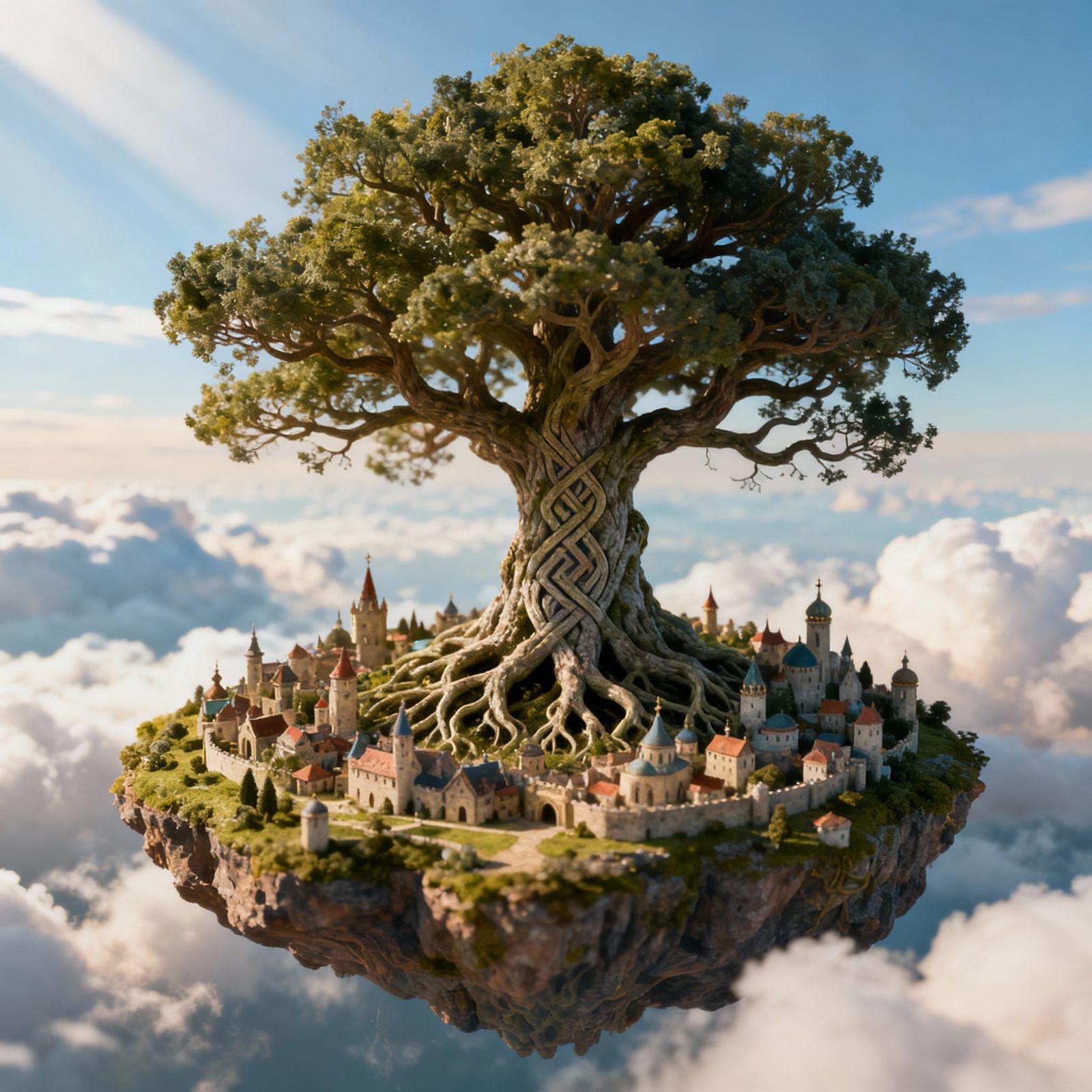 Isometric Floating Island Kingdom with Surreal Yggdrasil Tre...