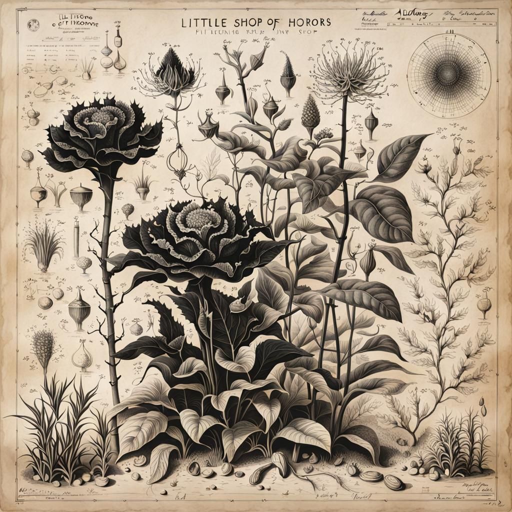 Monochrome Botanical Study of Audrey from Little Shop