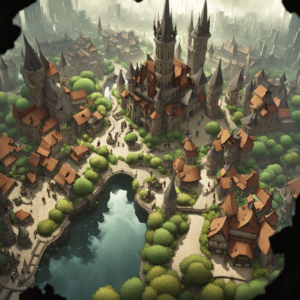 Medieval City in Rain: Dark Fantasy Concept Art