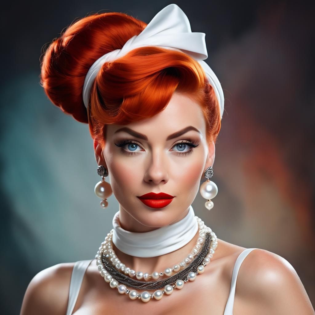 Glamorous Stonepunk Cavewoman in Retro-Futuristic Pin-Up Sty...