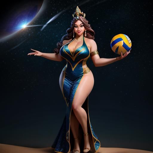 Goddess Giantess Playing with Planets in Bokeh