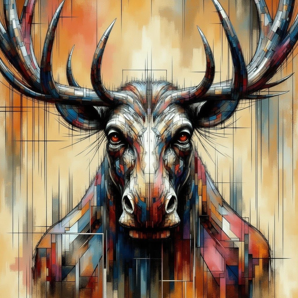 Abstract Moose Portrait in Expressionist Style