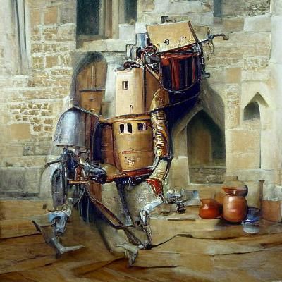 Medieval Robot in Oil Painting Style