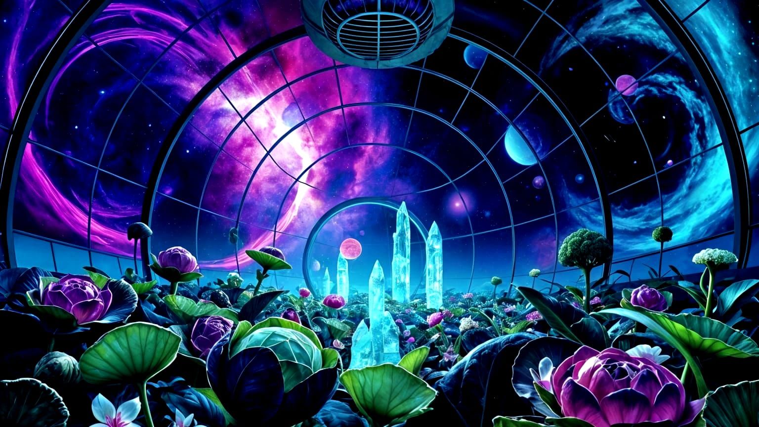 Spaceship Biodome Garden in Science Fiction Style