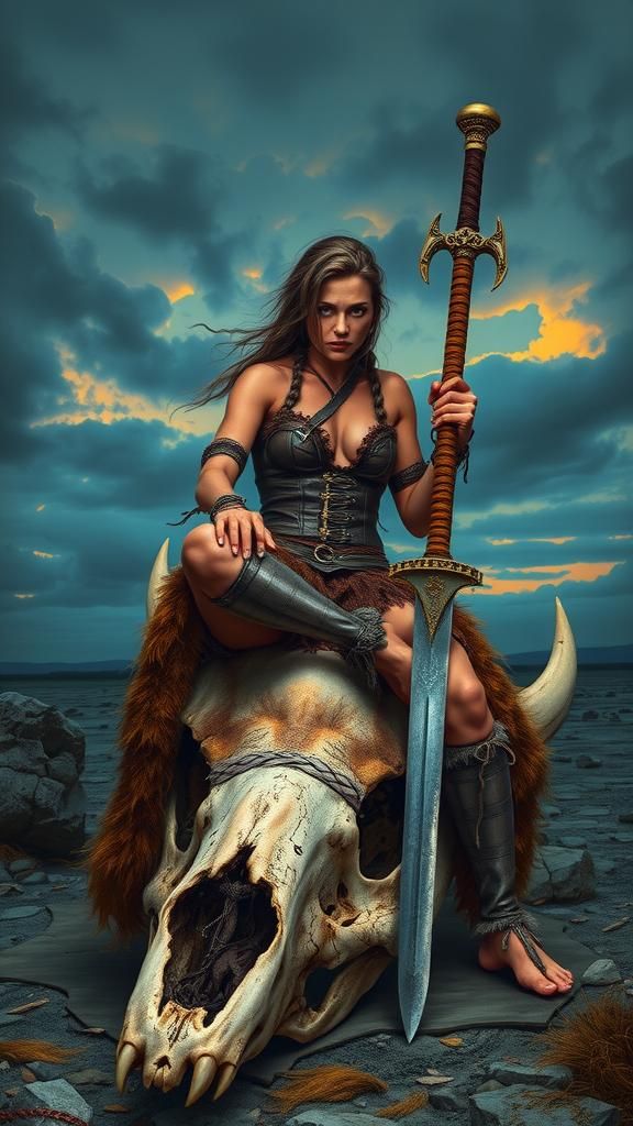 Viking Warrior Woman in Desolate Nordic Landscape