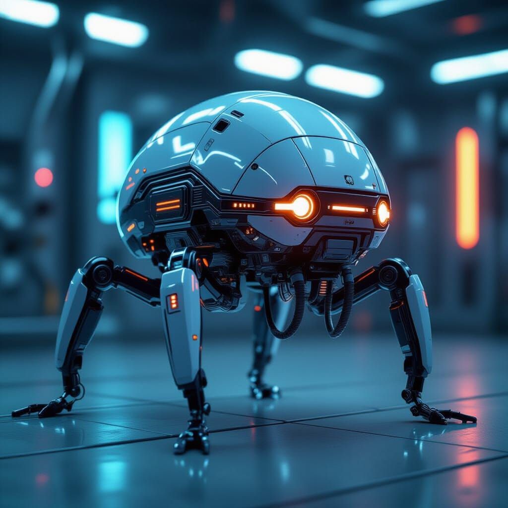 Hyper-Detailed Neuromorphic Cyberpet in Futuristic Lab