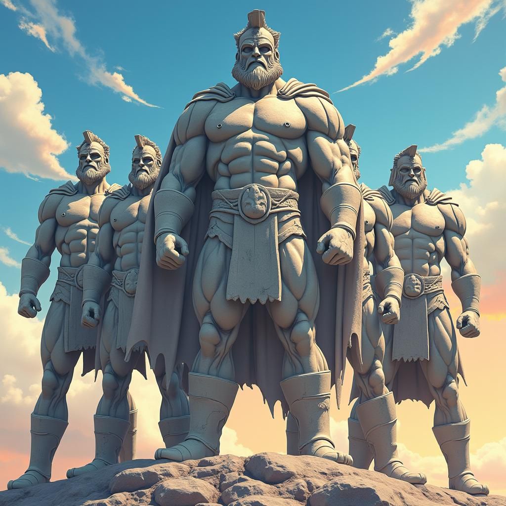 Stone Superhero Team in Anime Style