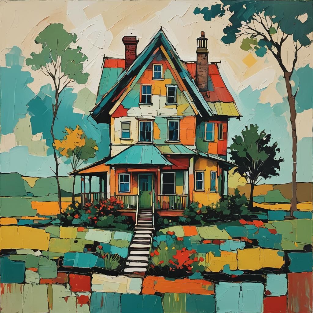 Abstract House in Complementary Colors