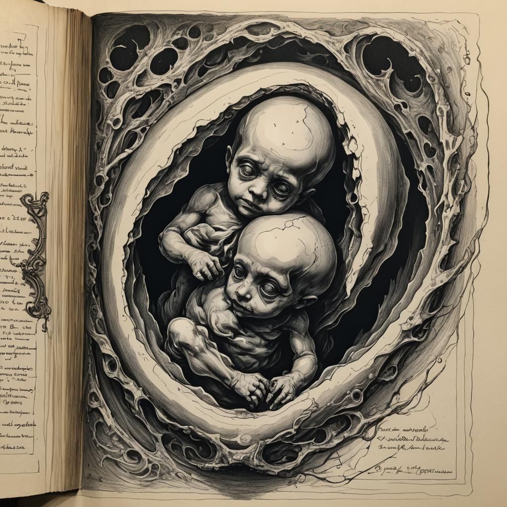 Disturbing Ink Drawing of a Fetus