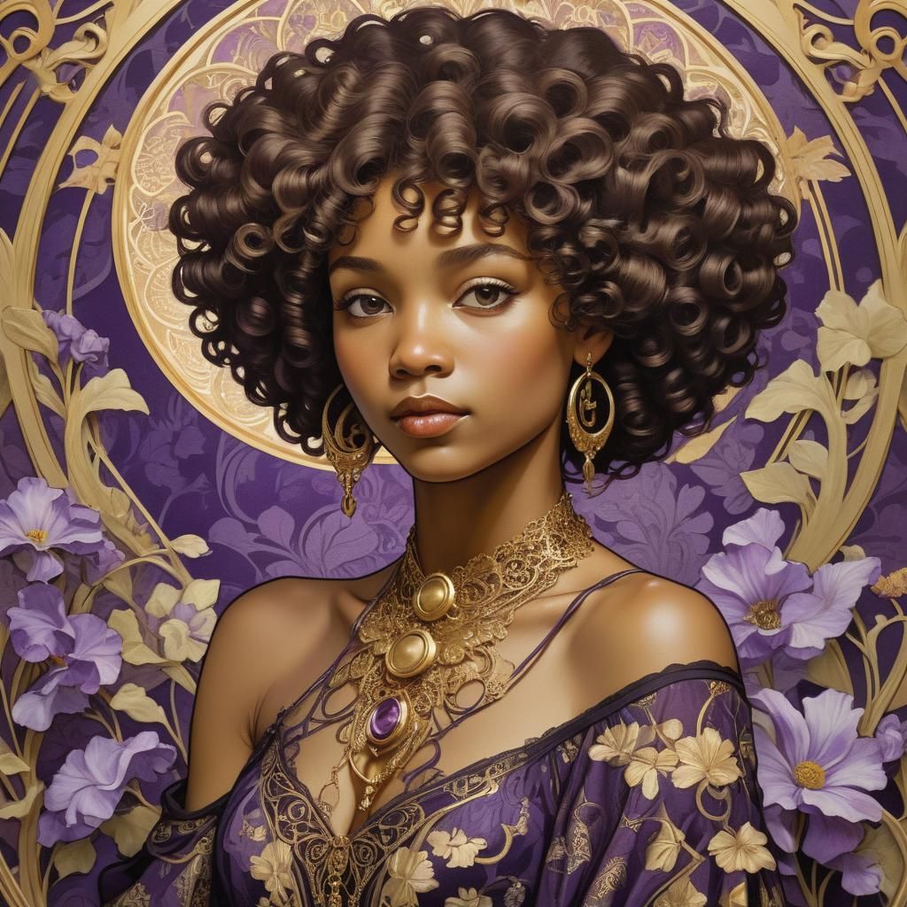 Art Nouveau Portrait of Woman with Floral Pattern