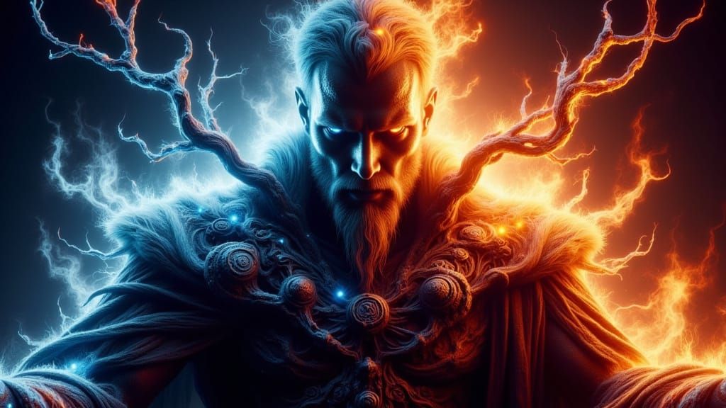 Demonic God of Fire and Ice on Throne