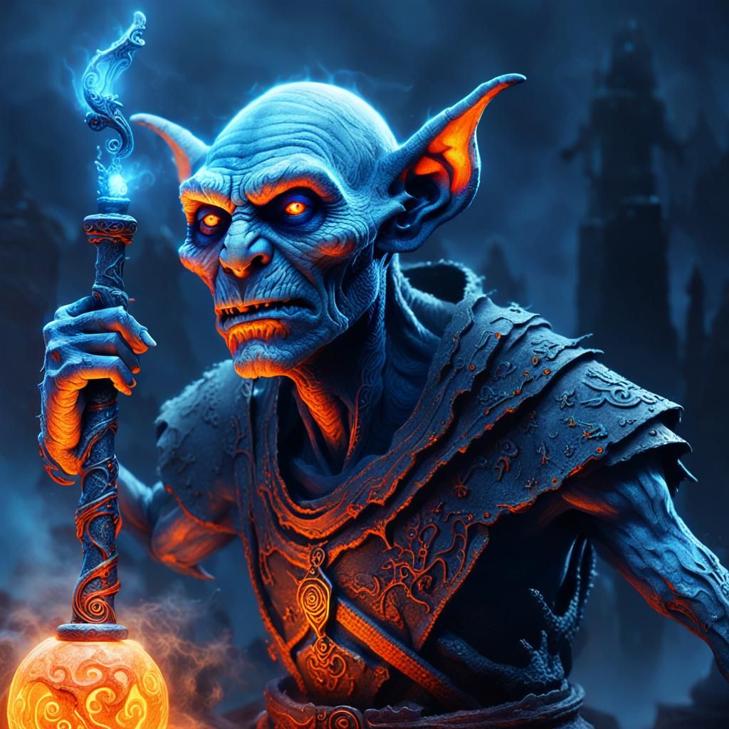 Goblin Necromancer Summons Spirits in Dark Fantasy Realm