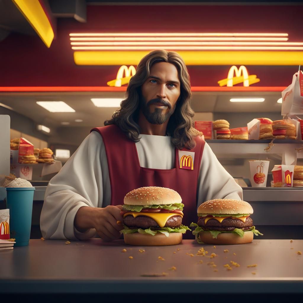 Jesus Christ at McDonald's: Detailed Matte Painting
