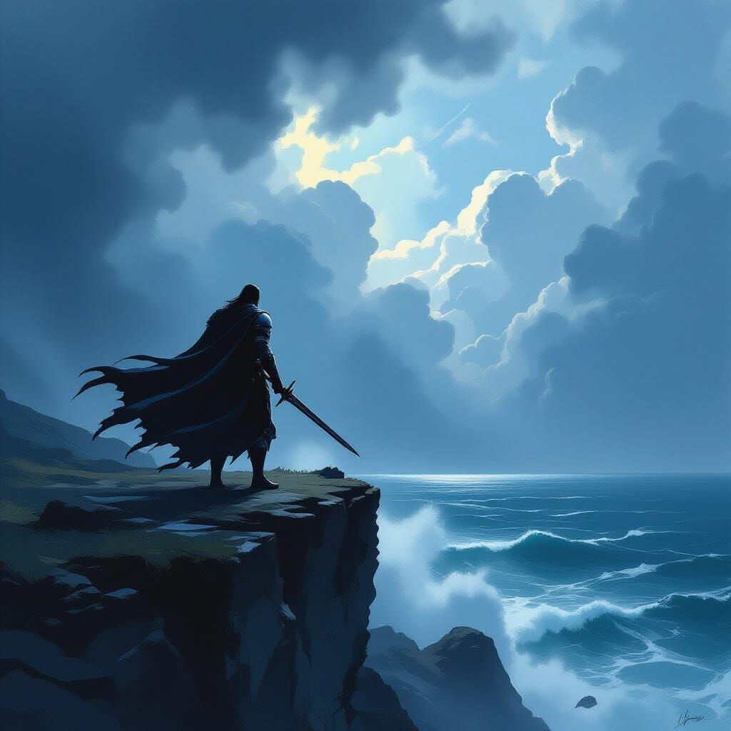 Knight in Stormy Sky: Painterly Concept Art