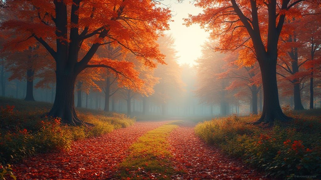 Vibrant Autumn Landscape in Hyperrealistic Style