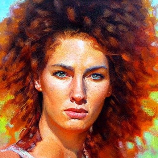 Woman with Fiery Hair, Oil Painting Style