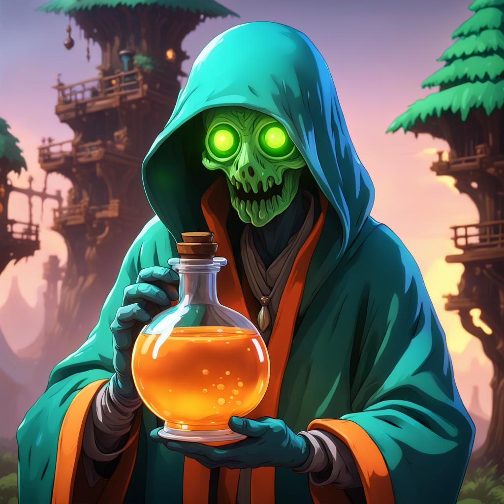 Slime Alchemist with Flask in Detailed Matte Style