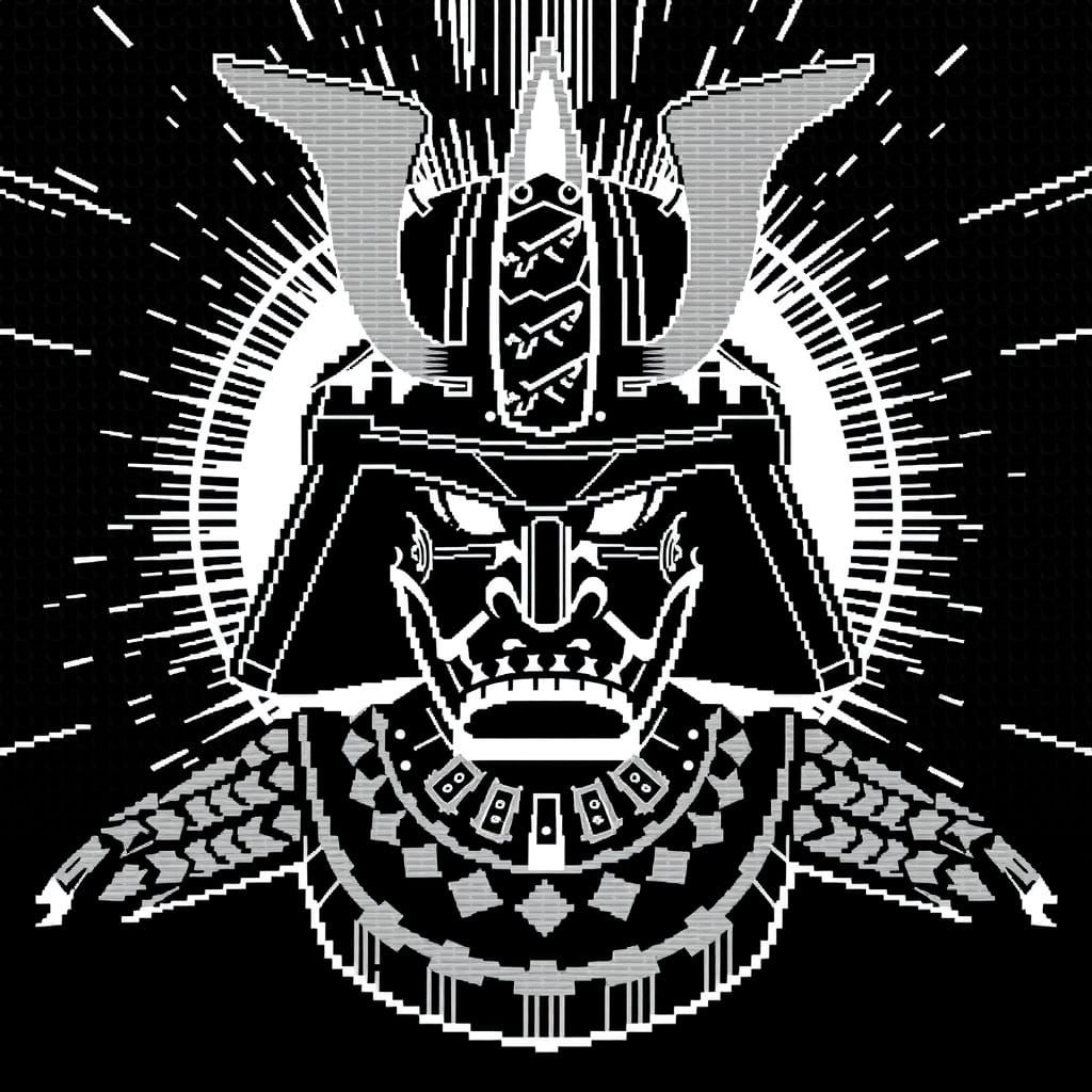 Samurai Pixel Art Portrait in Retro Terminal Style