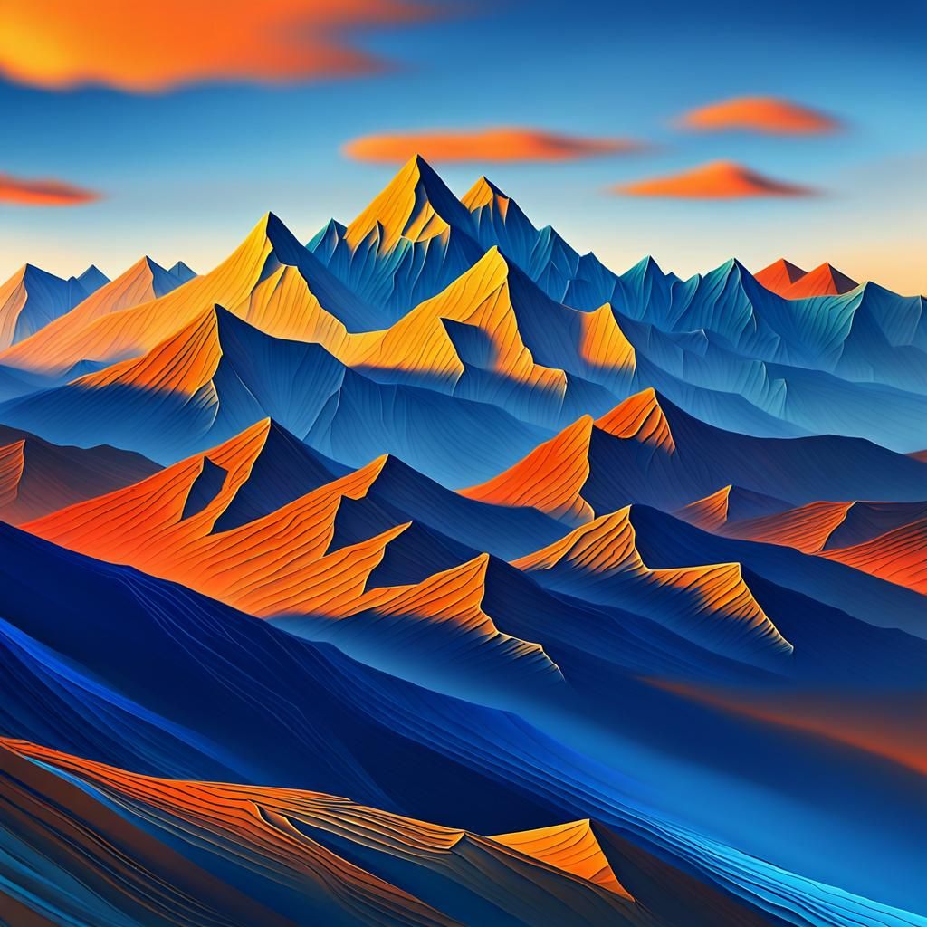 Serene Mountain at Dusk in Abstract Expressionism
