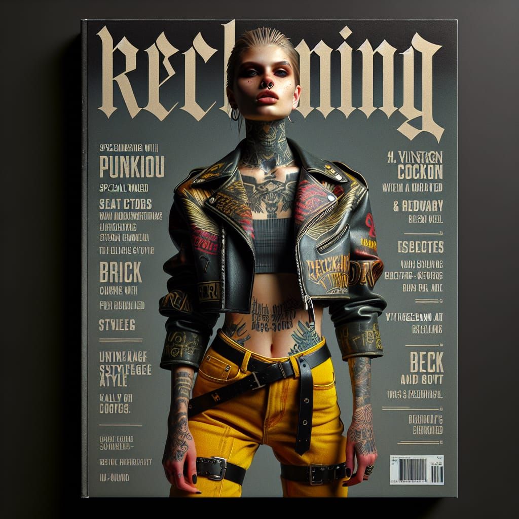 Punk Grunge Model on Magazine Cover in Street Art Style