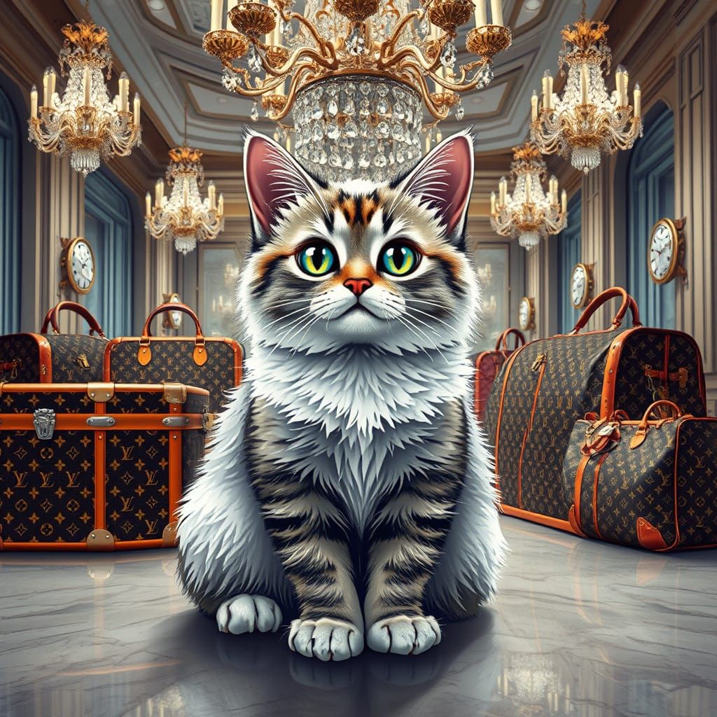 Whimsical Feline in Opulent Luxury Store