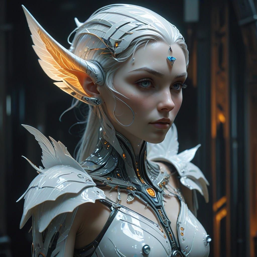 Elegant Art Deco Elf Girl in Hyper-Realistic Porcelain