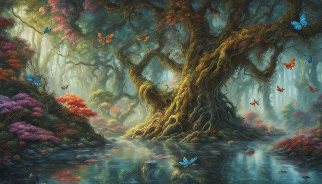 Enchanted Forest with Jewel-Toned Foliage in Oil Paint