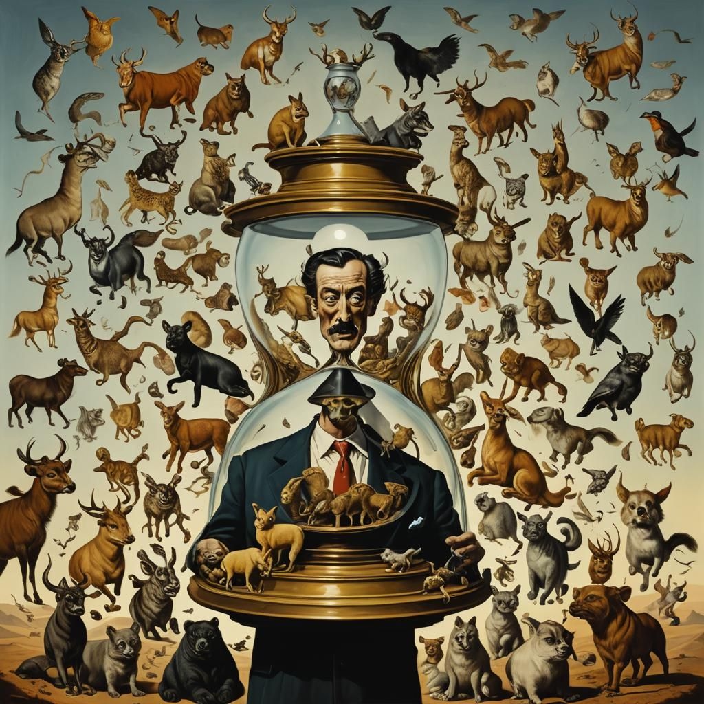 Hourglass of Animals in Surrealist Style