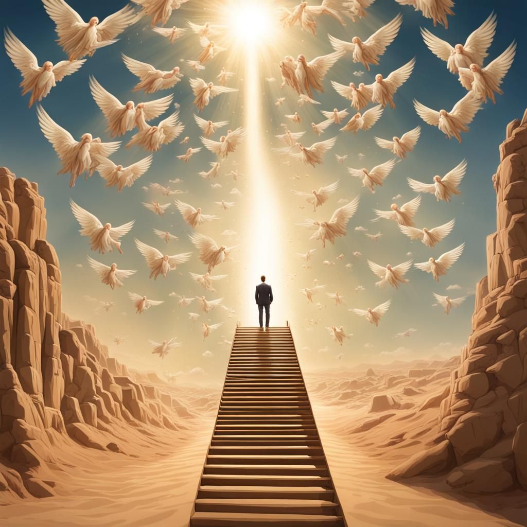Angels Ascending Jacob's Ladder in Desert Dreamscape