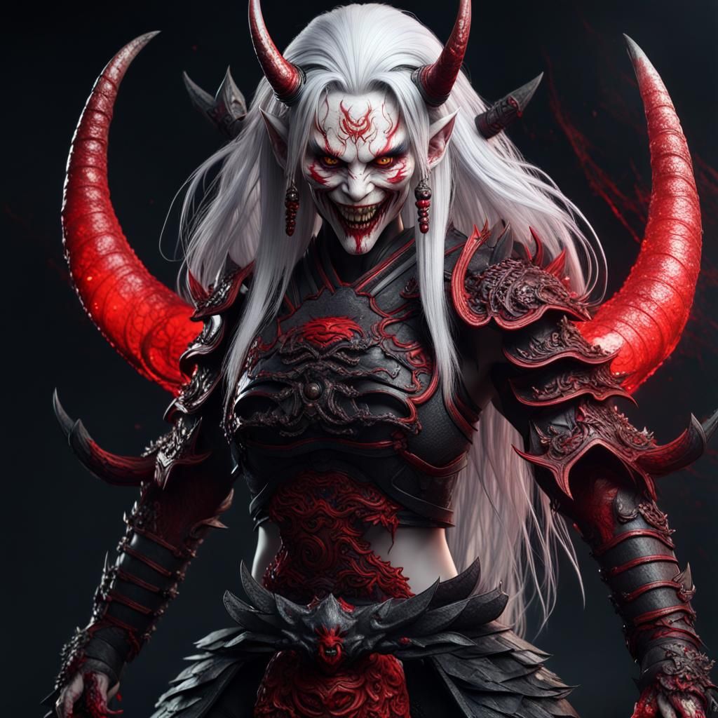 Menacing Oni in Black Demon Armor