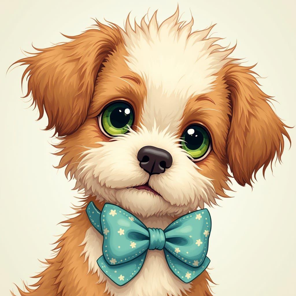 Adorable Dog with Green Eyes in Whimsical Style