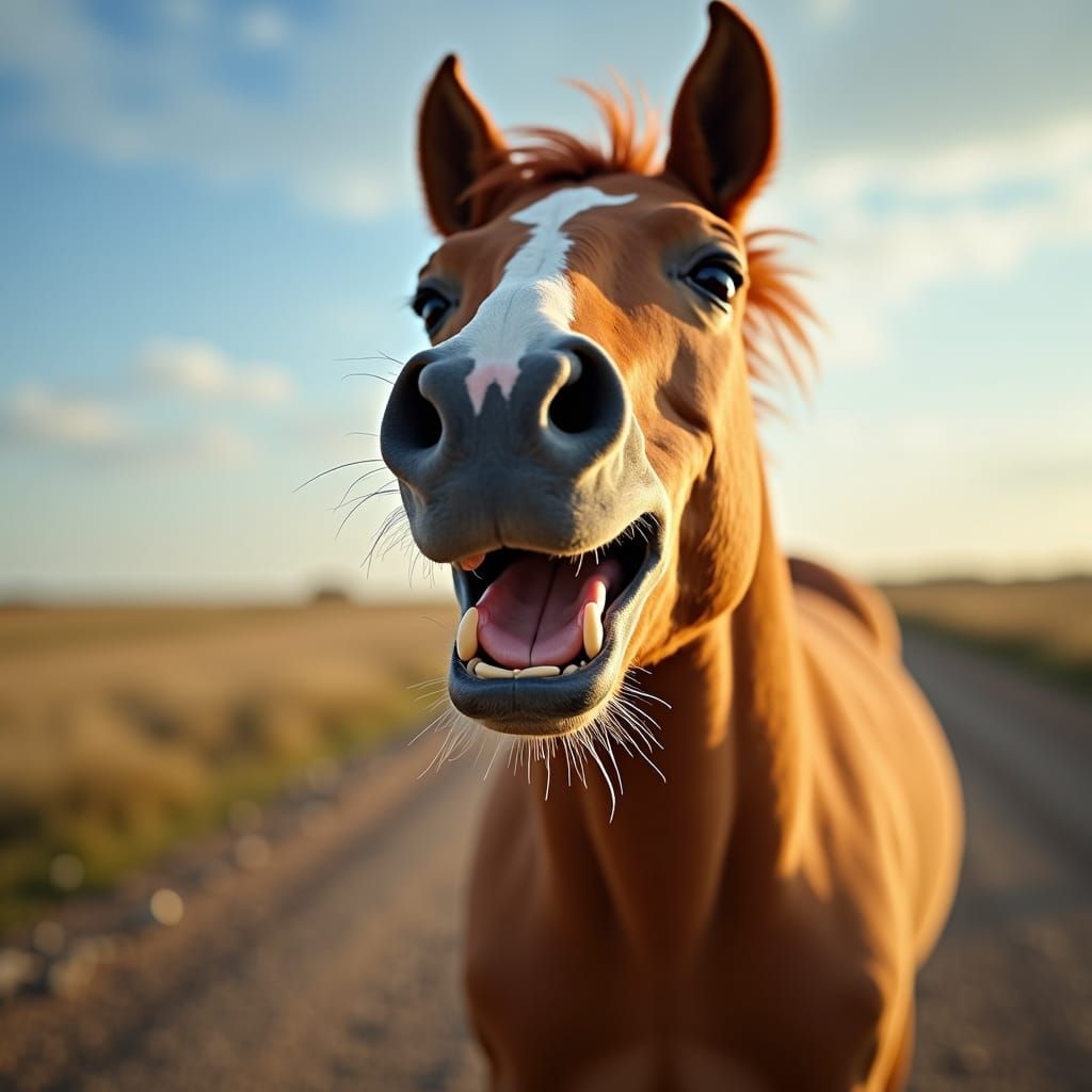 Laughing Horse Displaying Beautiful Teeth and Happiness