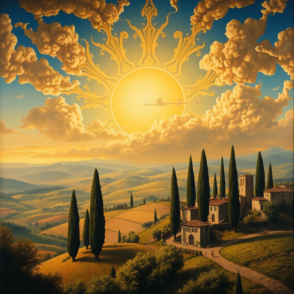 Baroque Renaissance Sun Fresco in Rich Oil Colors